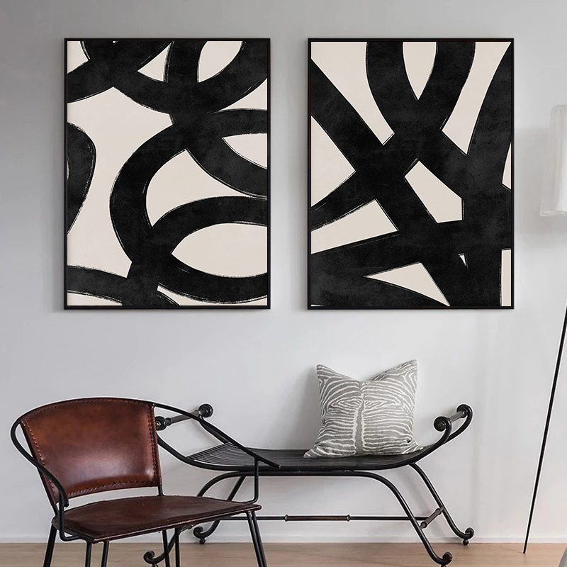 Paint Brush - Modern Beige Black Lines Brush Strokes