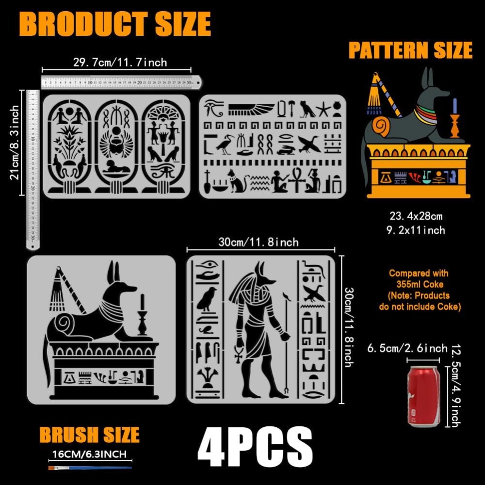 Paint Brush - 4 PCS Egyptian Symbols Stencil for