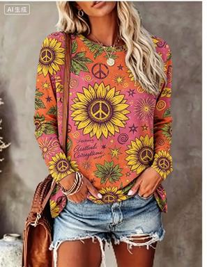 Wallpaper - Women Long Sleeve T‑Shirt Hippie Daisy