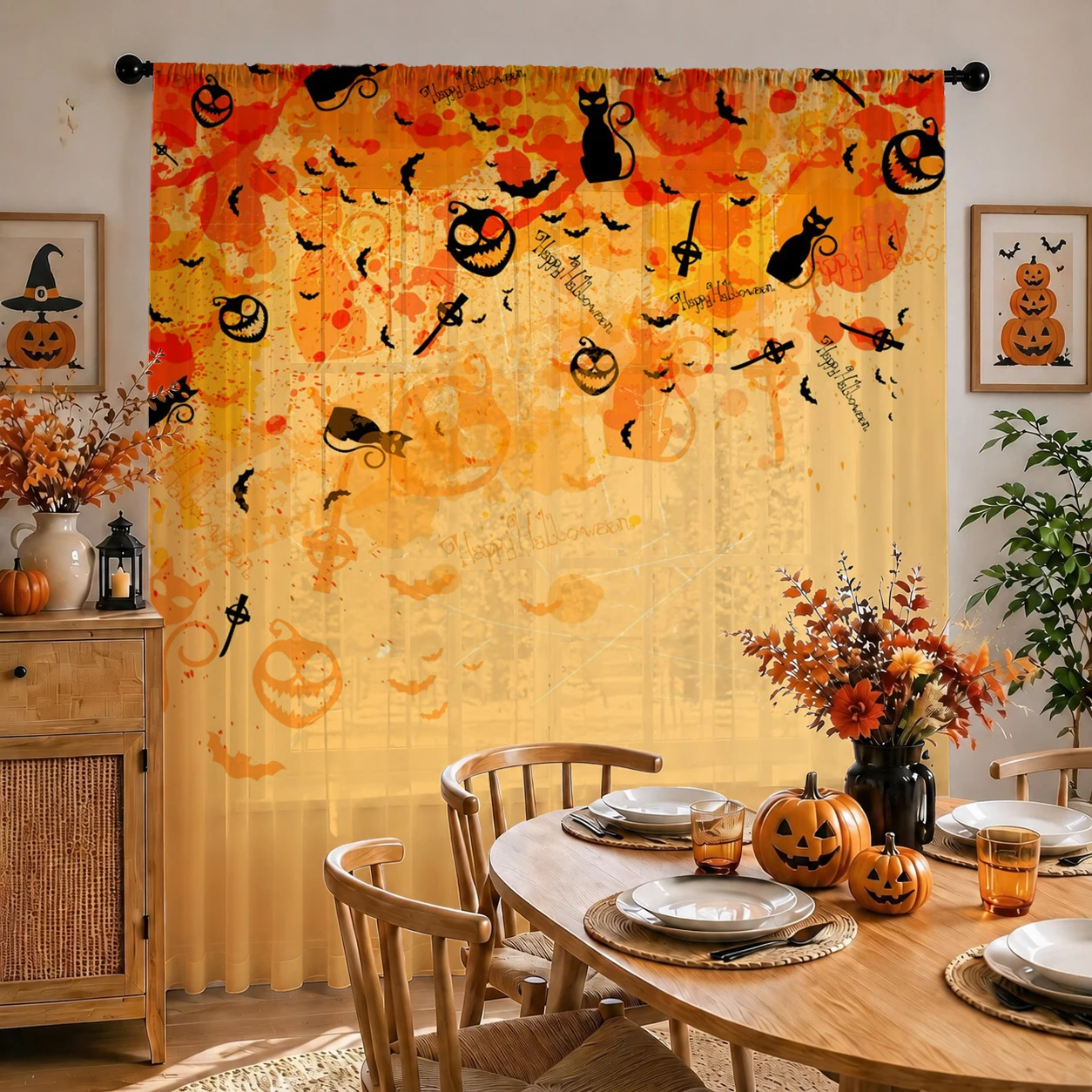 1Pc Spooky Halloween Sheer Cur - огляд і ціна Curtain Rods