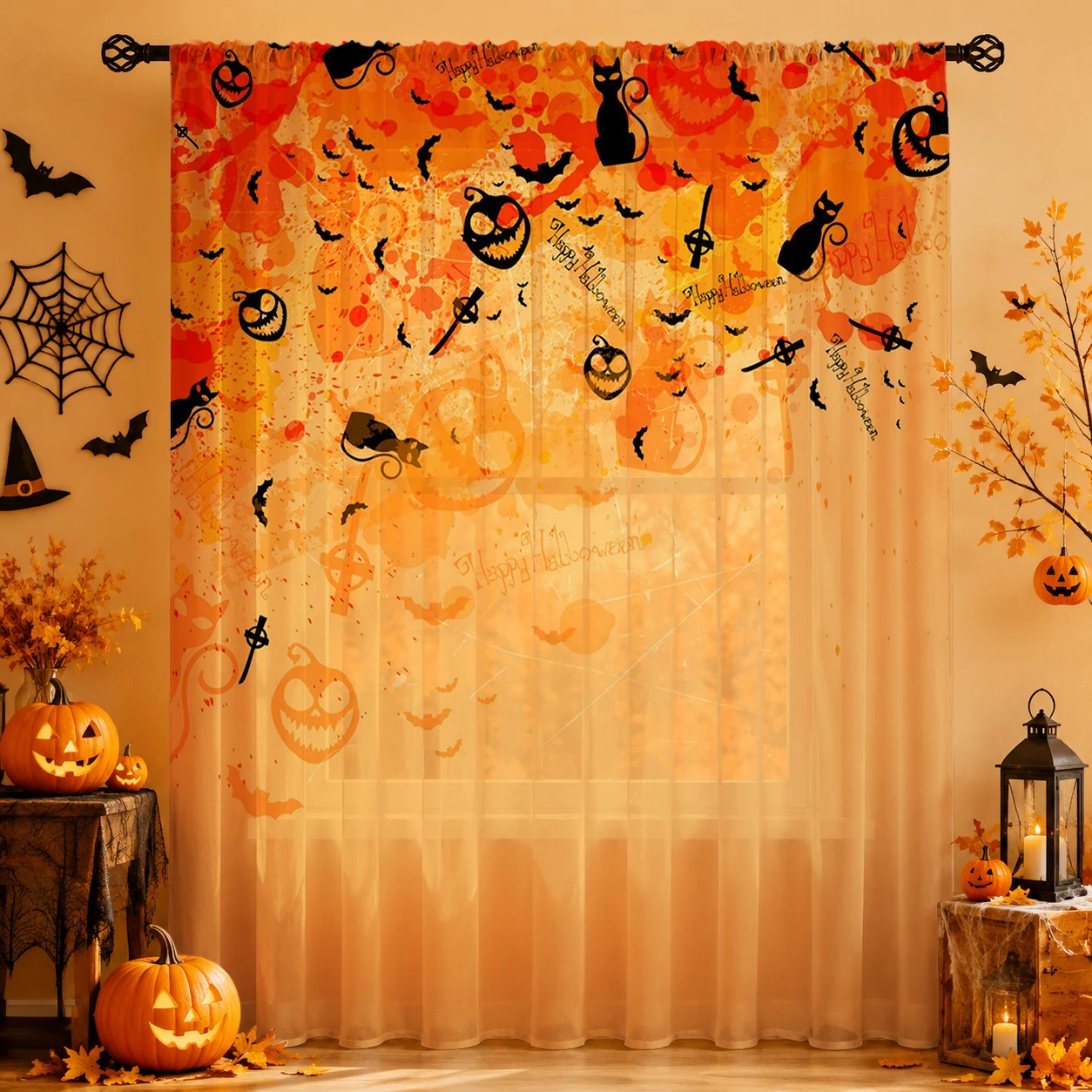 1Pc Spooky Halloween Sheer Cur - огляд і ціна Curtain Rods