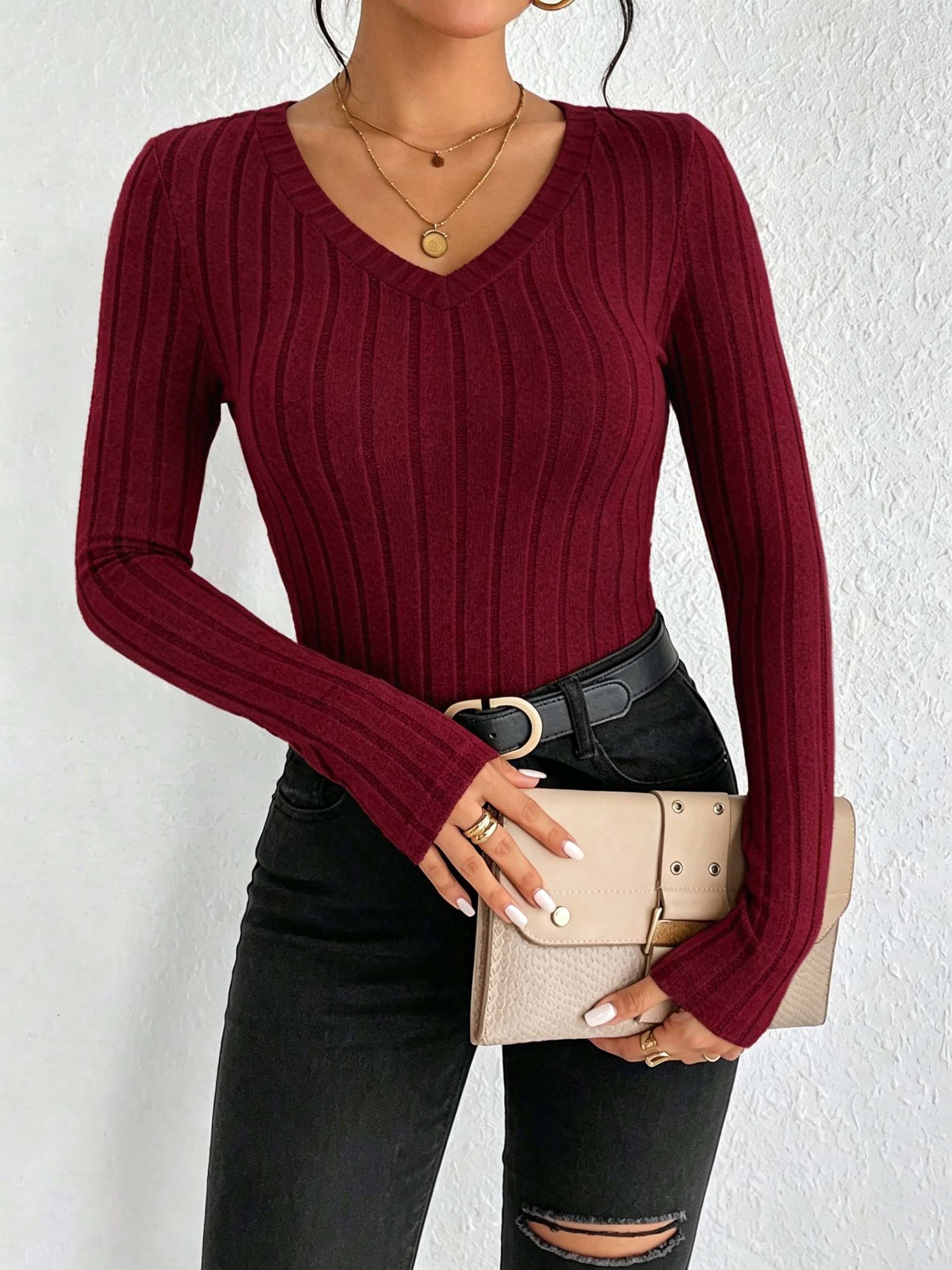 Women Solid V‑Neck Ribbed Knit - огляд і ціна Wallpaper