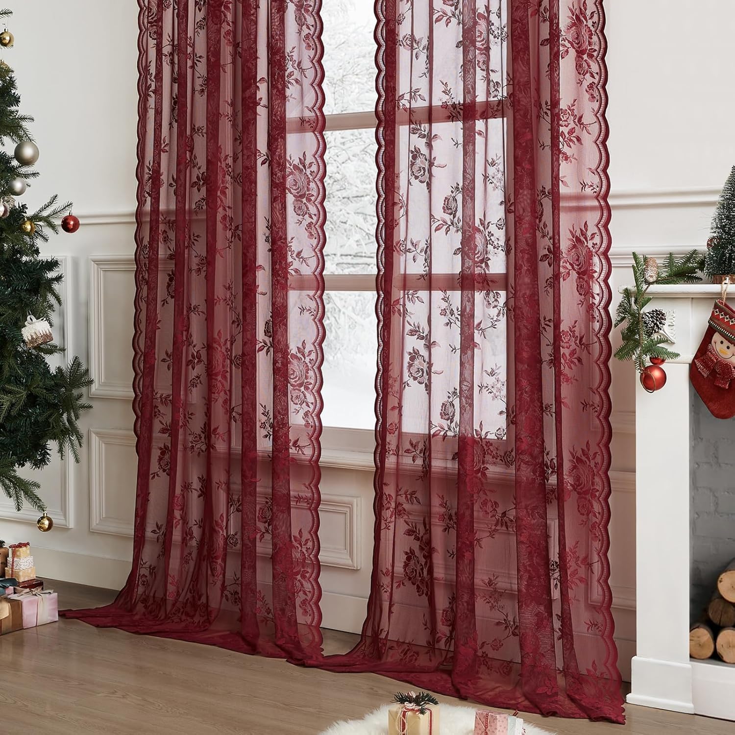 1 PC Burgundy Lace Curtains 45 - огляд і ціна Curtain Rods
