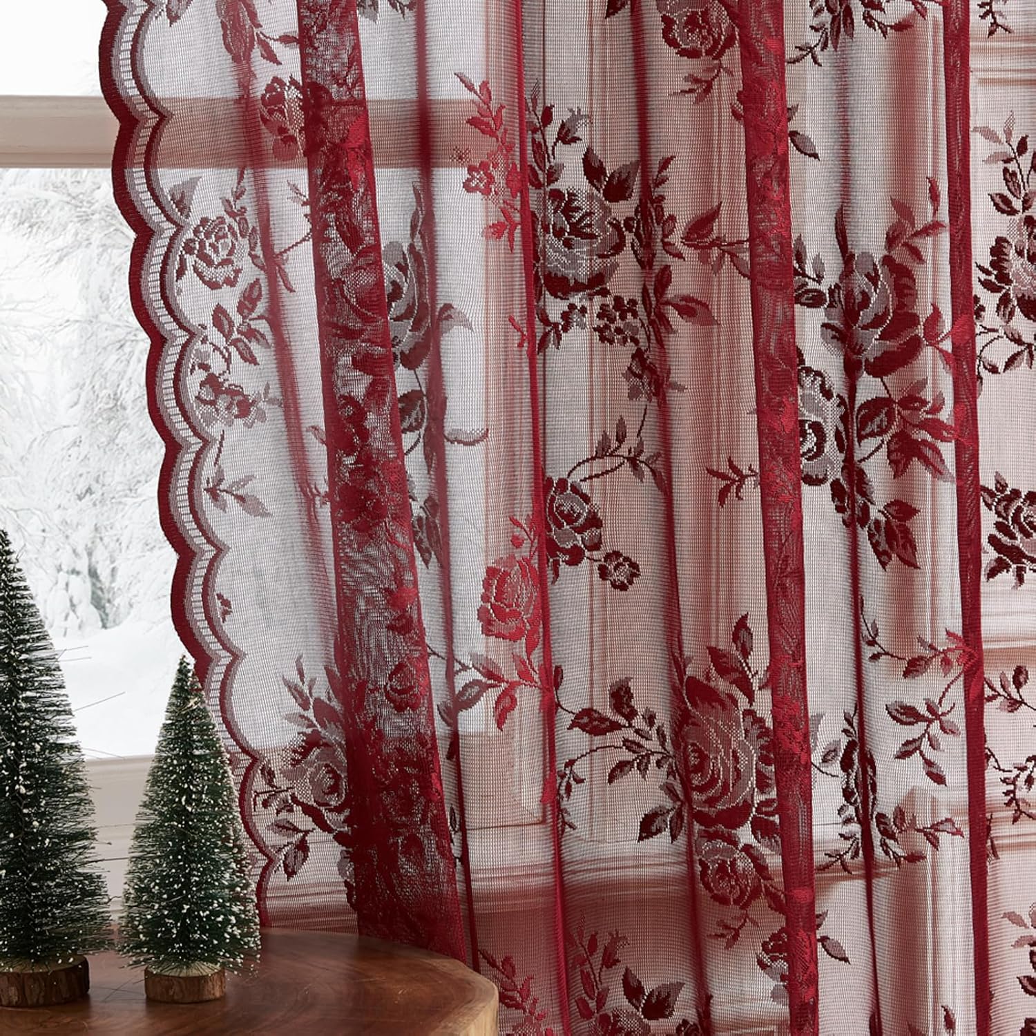 1 PC Burgundy Lace Curtains 45 - огляд і ціна Curtain Rods