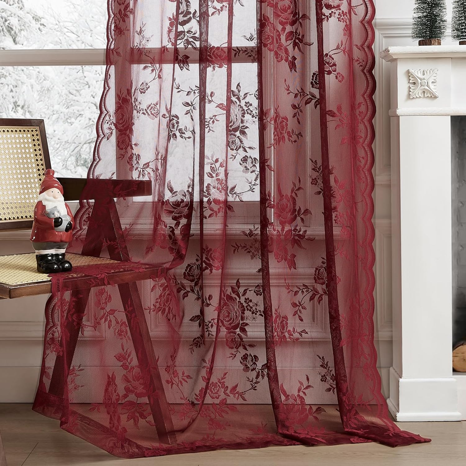 1 PC Burgundy Lace Curtains 45 - огляд і ціна Curtain Rods
