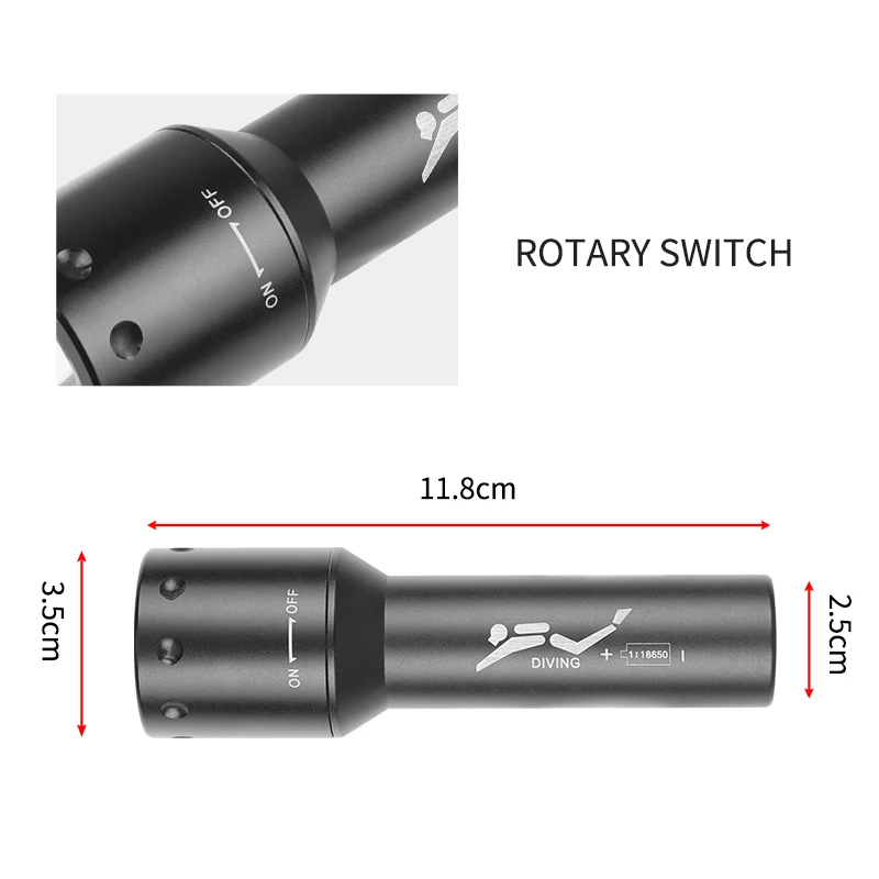 New T6 LED Diving Torch Long-R - огляд і ціна Light Switch